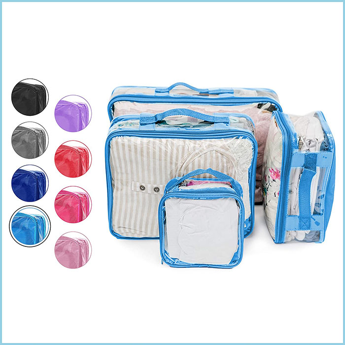 2023 custom waterproof 4 pieces pvc travel packing storage cube packing cubes travel luggage organiser set